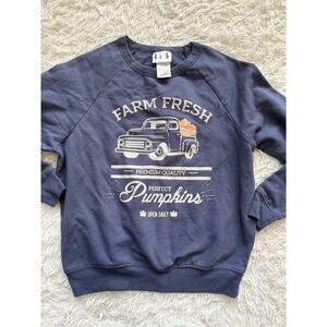 IML Sz. S blue “farm Fresh Pumpkins” Front Graphic Design Sweatshirt. Cute